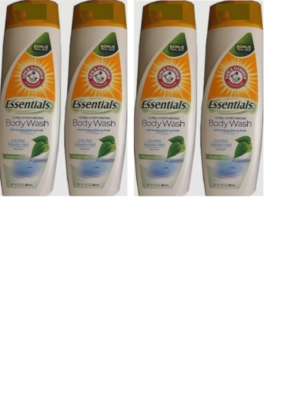 Arm & Hammer Essentials SIMPLY FRESH Ultra Moisturizing Body Wash 12oz 4PK